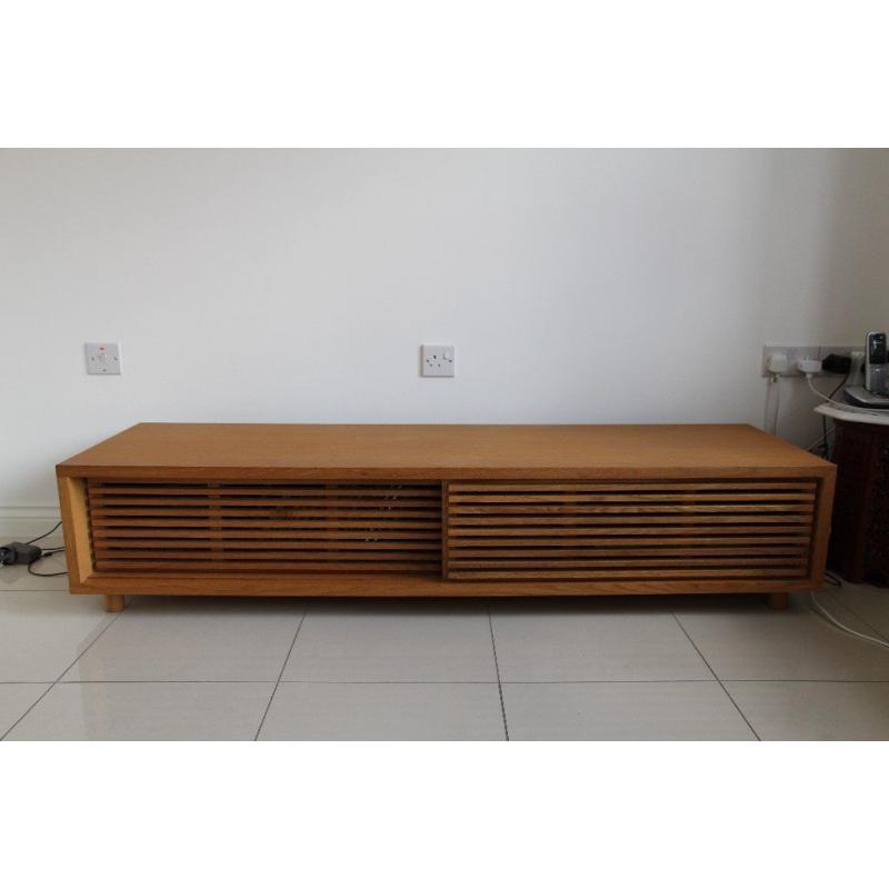 Low solid oak TV cabinet