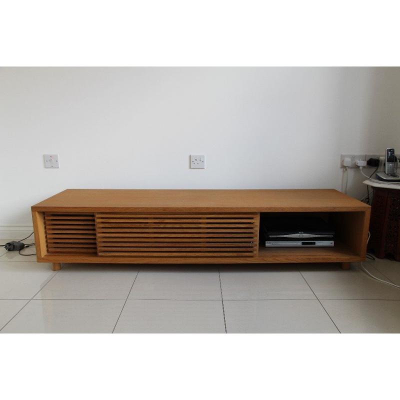 Low solid oak TV cabinet