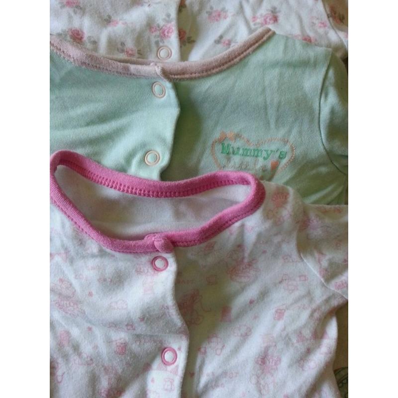 0-3 month bundle of girls sleep suits and vests