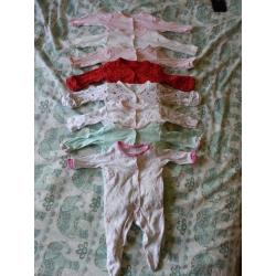 0-3 month bundle of girls sleep suits and vests