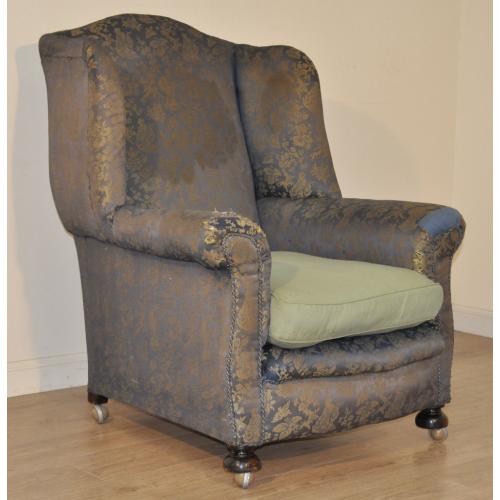 Attractive Antique Victorian Wing Back Fireside Armchair Chair For Reupholstery