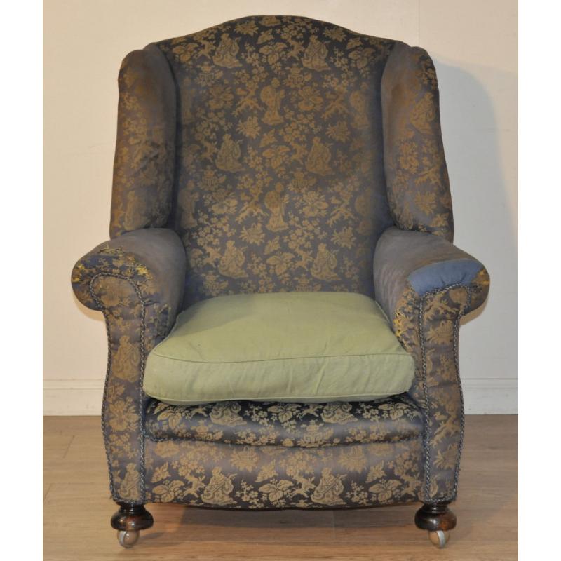 Attractive Antique Victorian Wing Back Fireside Armchair Chair For Reupholstery