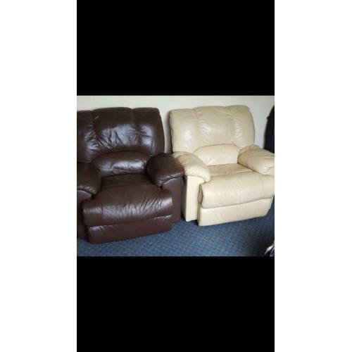 Cream and brown leather recliners