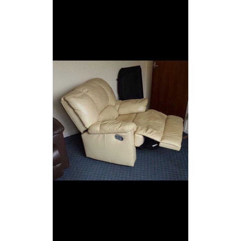 Cream and brown leather recliners