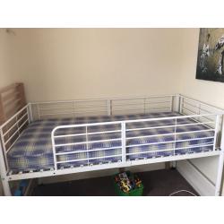 IKEA white loft bed. Perfect for storage.