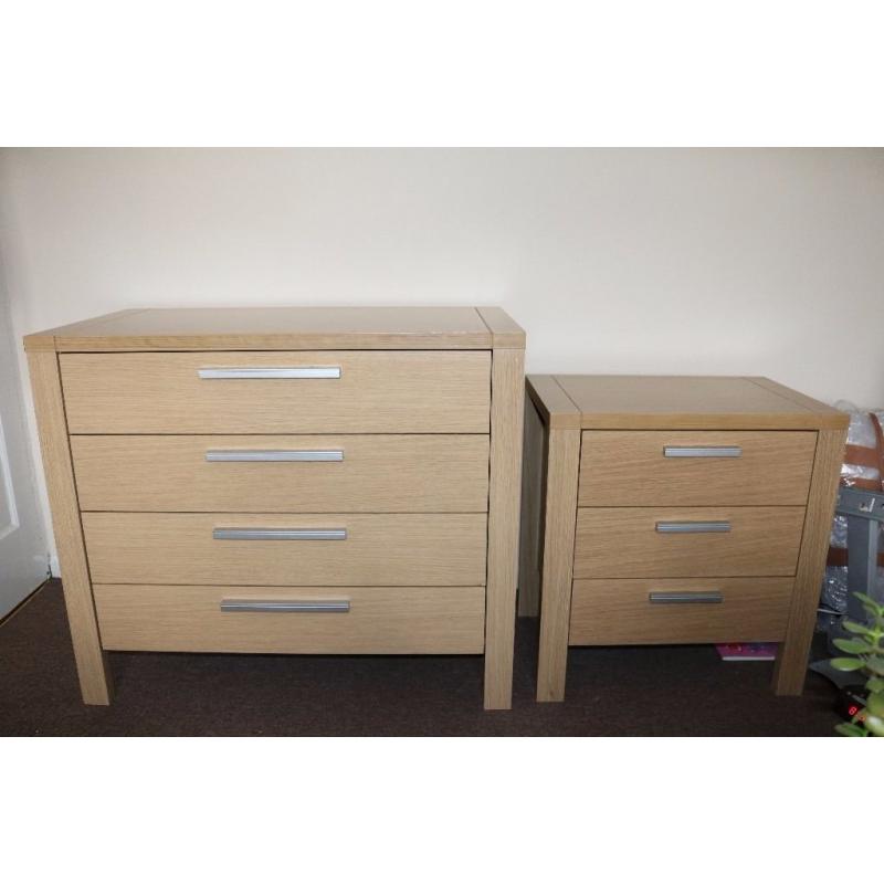 3 piece bedroom set,2 door wardrobe, 4 drawer chest, 3- drawer bedside table.