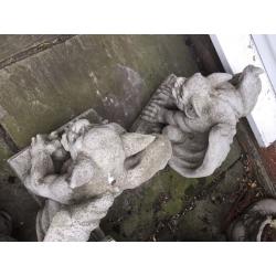 Pair stone winged Gargolyes garden ornaments