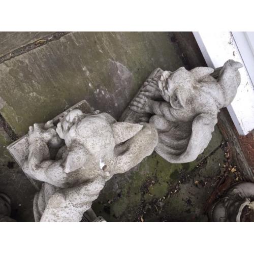 Pair stone winged Gargolyes garden ornaments