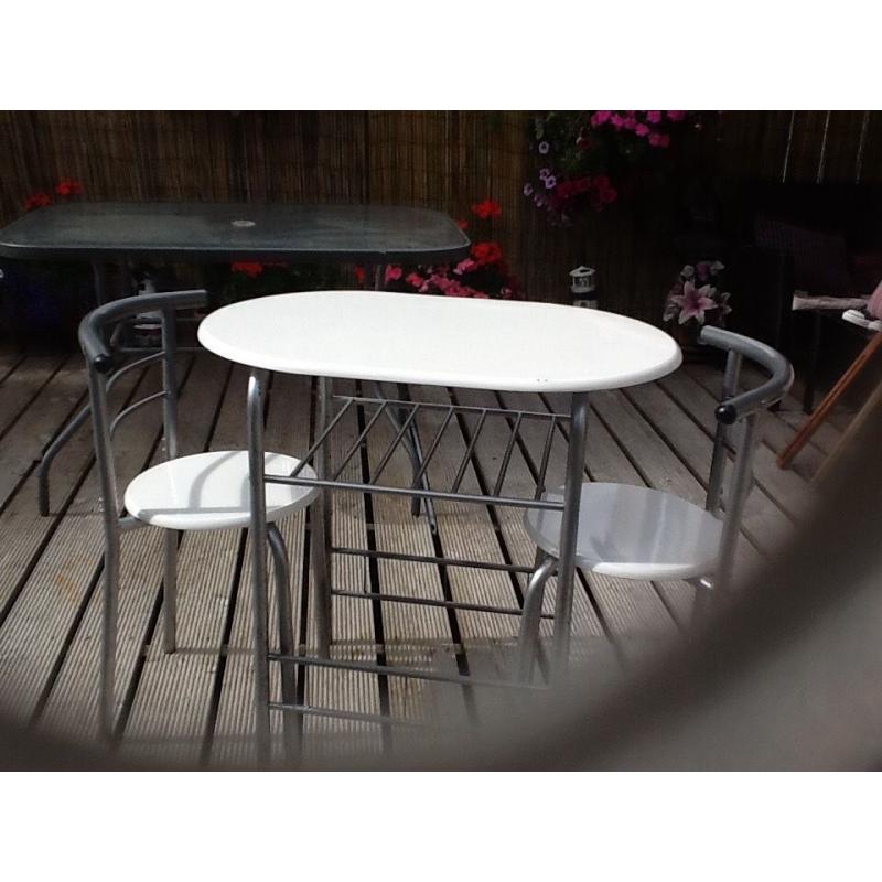 Gloss white and silver table and 2 chairs set
