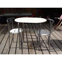 Gloss white and silver table and 2 chairs set