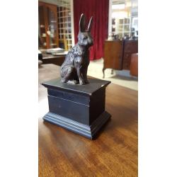 Small Black Wooden Plinth Box with Statue of Rabbit