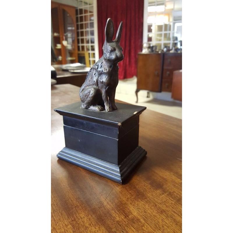 Small Black Wooden Plinth Box with Statue of Rabbit
