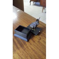 Small Black Wooden Plinth Box with Statue of Rabbit