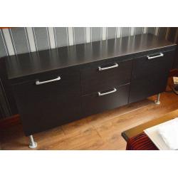 Sideboard cupboard, black gloss wood, internal glass shelves