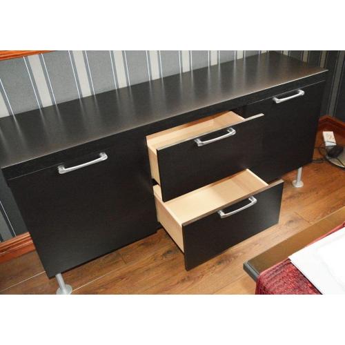 Sideboard cupboard, black gloss wood, internal glass shelves