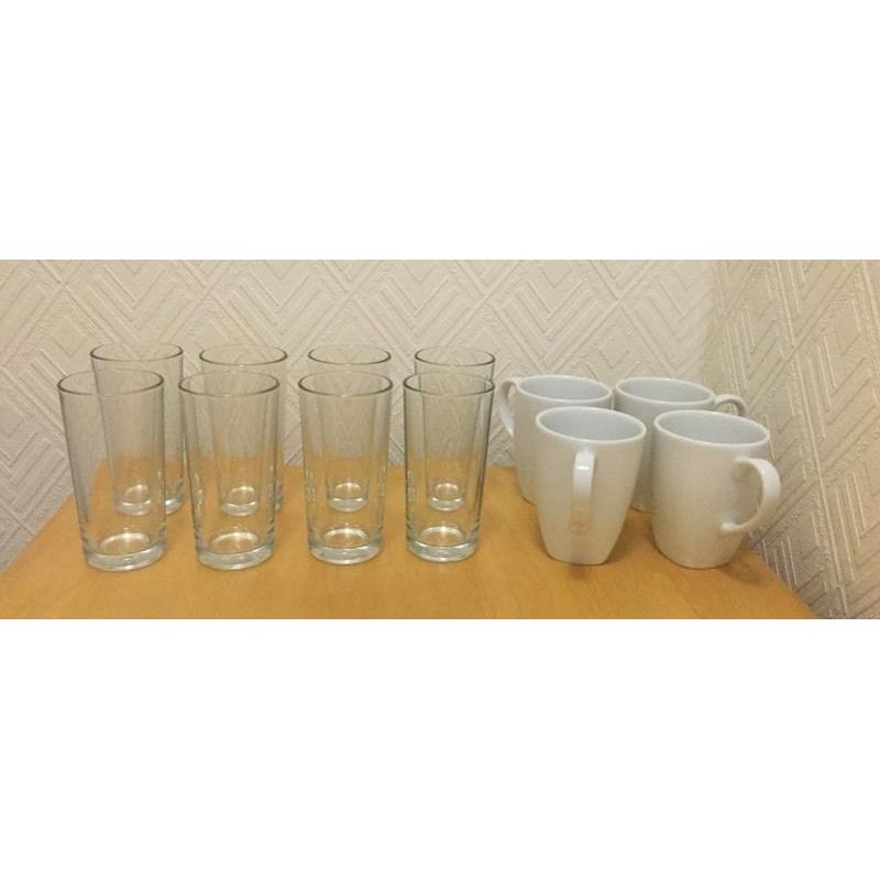 8 glasses & 4 white cups