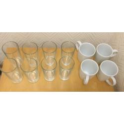 8 glasses & 4 white cups