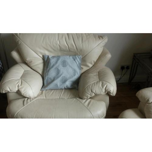 Cream leather three piece suite