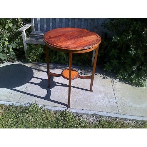 Antique Edwardian Inlaid Mahogany Two Tier Window Table