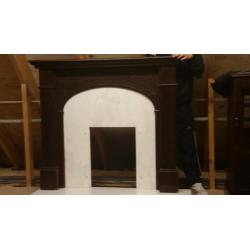 Mahogany Fire Place surround with Real Marble (not conglomerate) back and base, will split if req'd
