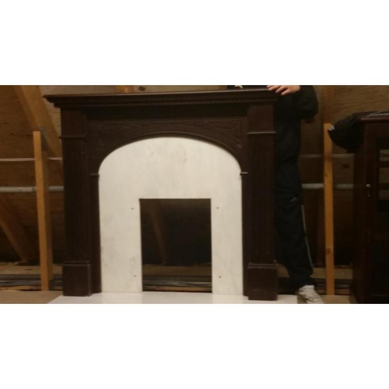 Mahogany Fire Place surround with Real Marble (not conglomerate) back and base, will split if req'd