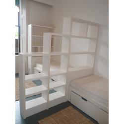 Custom made white wooden fitted kids bedroom furniture 2 single beds/2 bookshelves/4 storage drawers