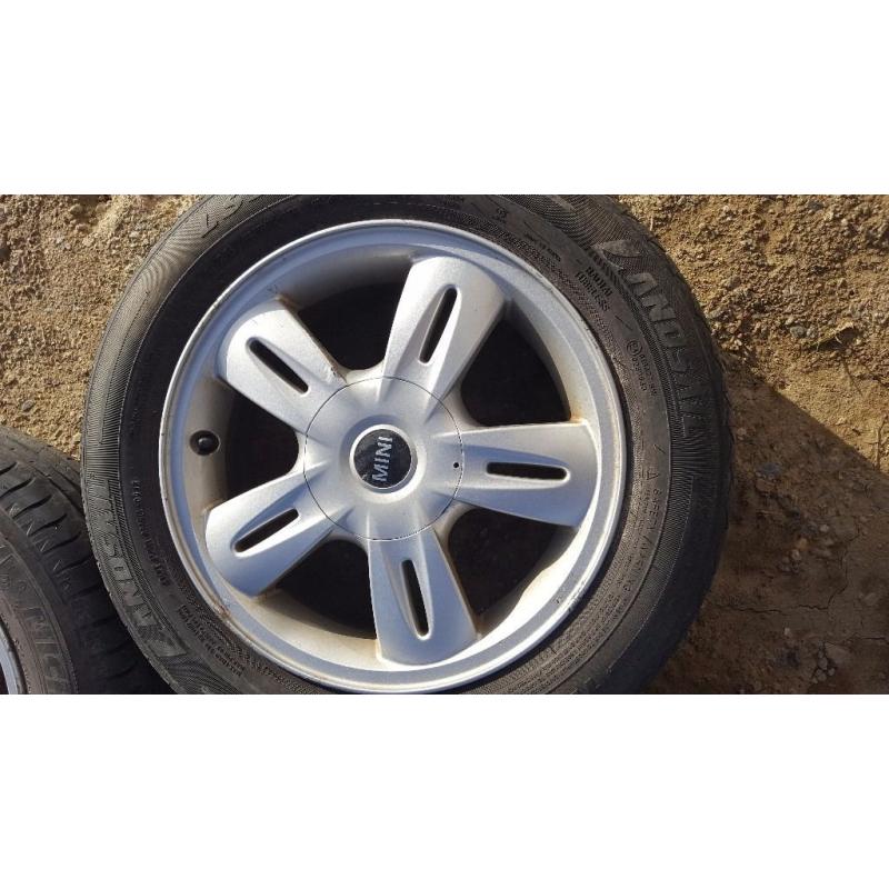 4 ALLOY MINI WHEELS (2003) WITH GOOD TYRE TREAD