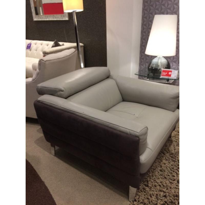 Leather & fabric armchair, gorgeous, brand new, ex display package & haven't the room