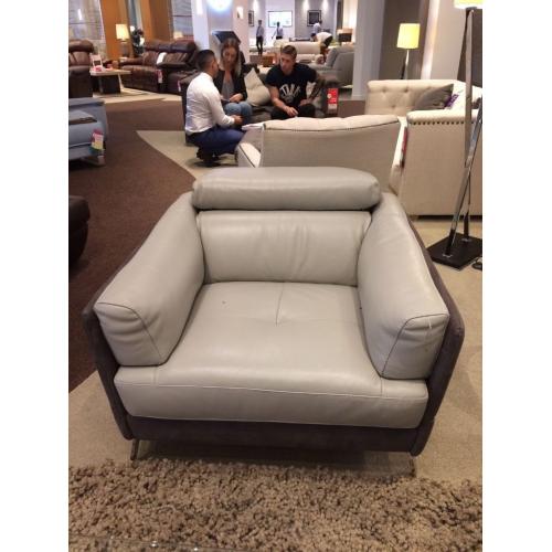 Leather & fabric armchair, gorgeous, brand new, ex display package & haven't the room