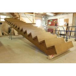 Self Supporting Wooden Stairs Solid Oak Stained Brown Colour Treads Risers Steps