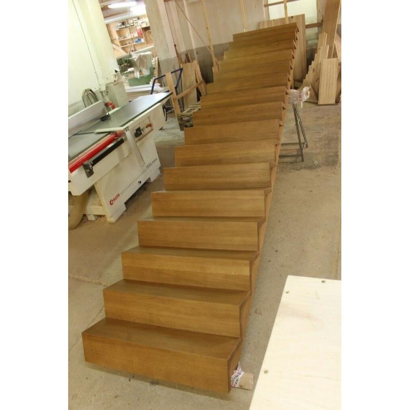 Self Supporting Wooden Stairs Solid Oak Stained Brown Colour Treads Risers Steps