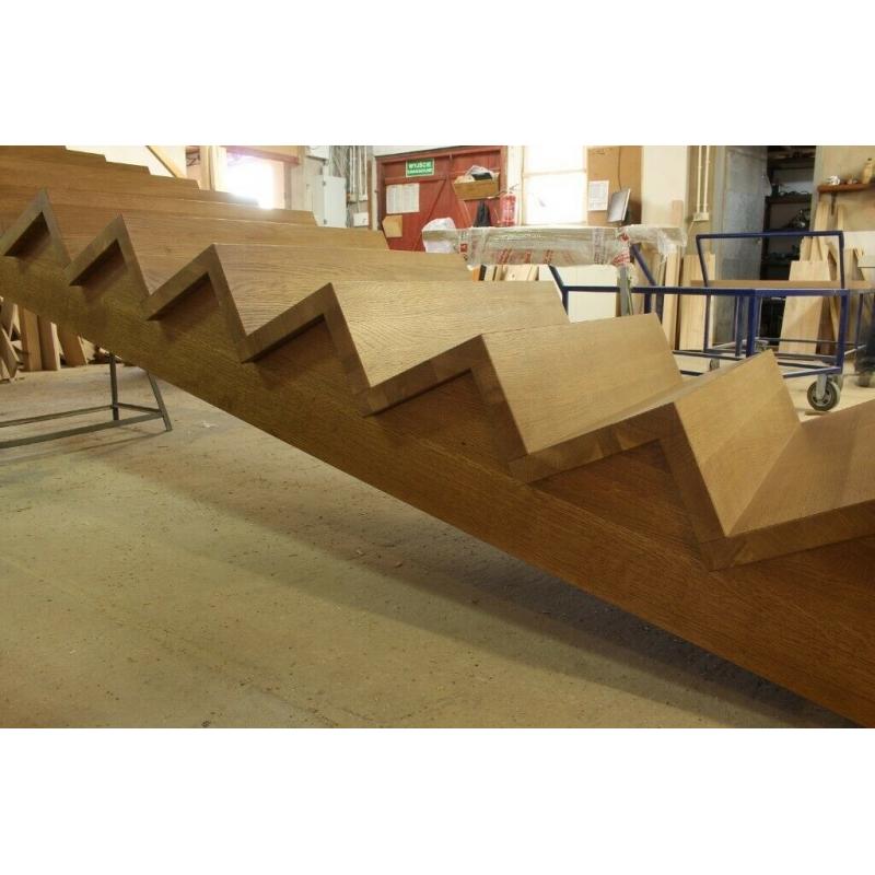 Self Supporting Wooden Stairs Solid Oak Stained Brown Colour Treads Risers Steps