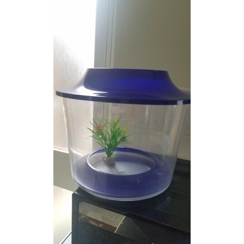 Small Fish Bowl With Lid Goldfish Aquarium 4Ltr, including a wee decoration