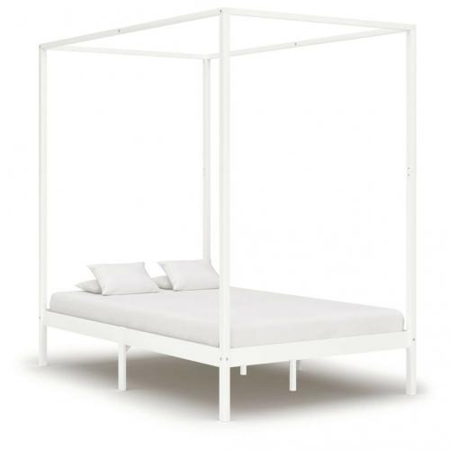 Canopy Bed Frame White Solid Pine Wood 120x200 cm-283264