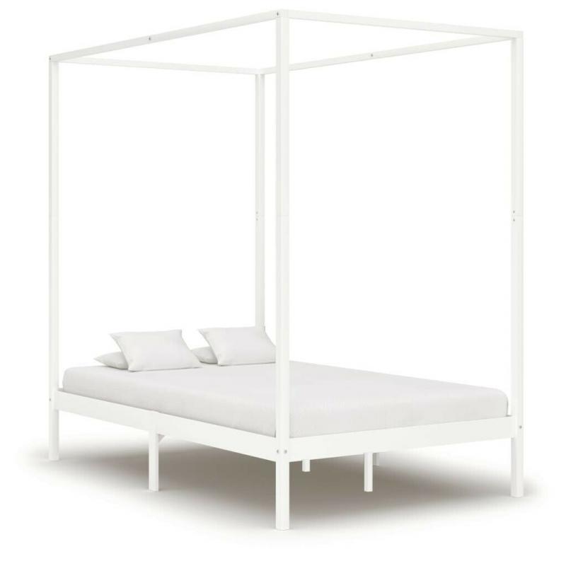 Canopy Bed Frame White Solid Pine Wood 120x200 cm-283264