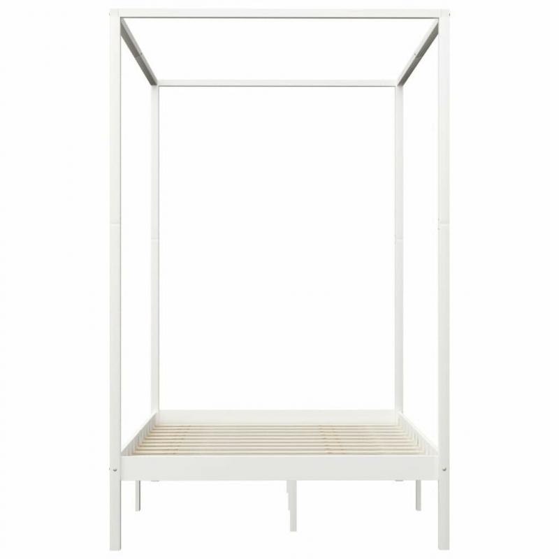 Canopy Bed Frame White Solid Pine Wood 120x200 cm-283264