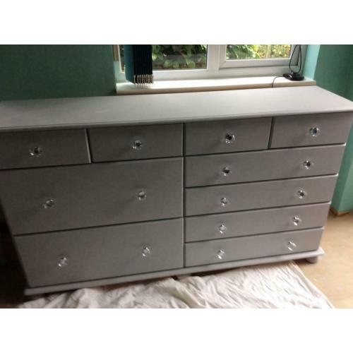 Ronseal chalk paint grey 10 drawers chest of drawers with crystal knobs
