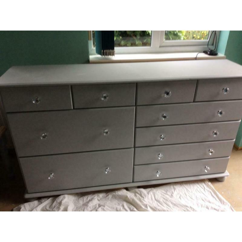 Ronseal chalk paint grey 10 drawers chest of drawers with crystal knobs