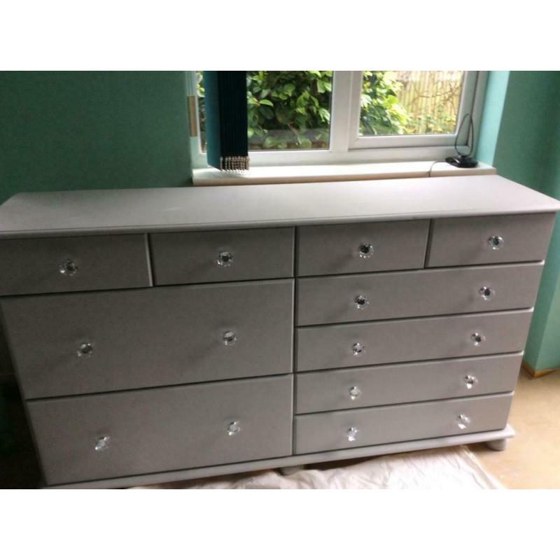 Ronseal chalk paint grey 10 drawers chest of drawers with crystal knobs