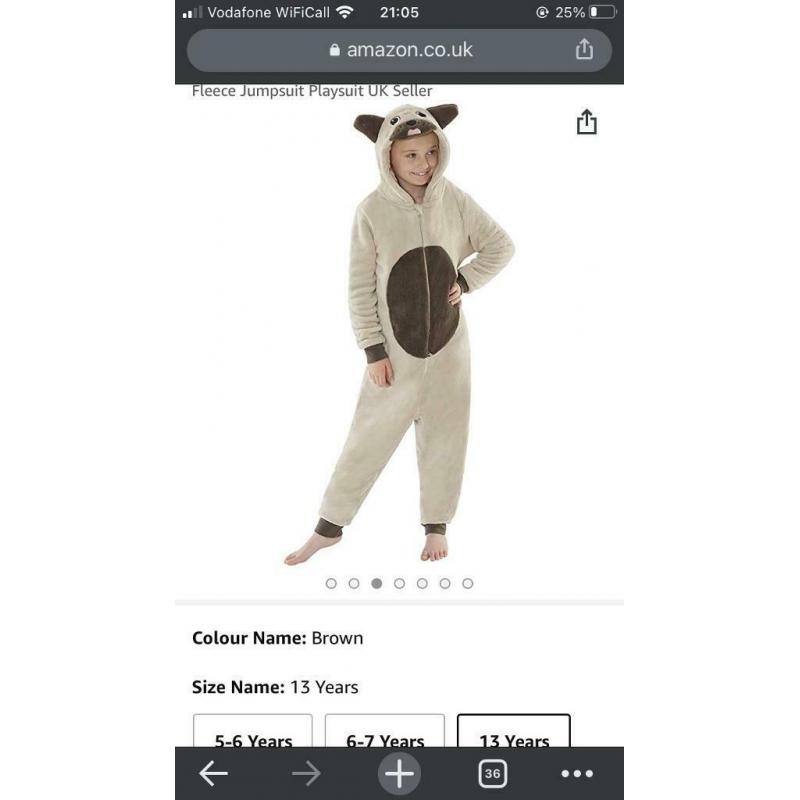 New, unopened fleeced pug onesie pyjamas