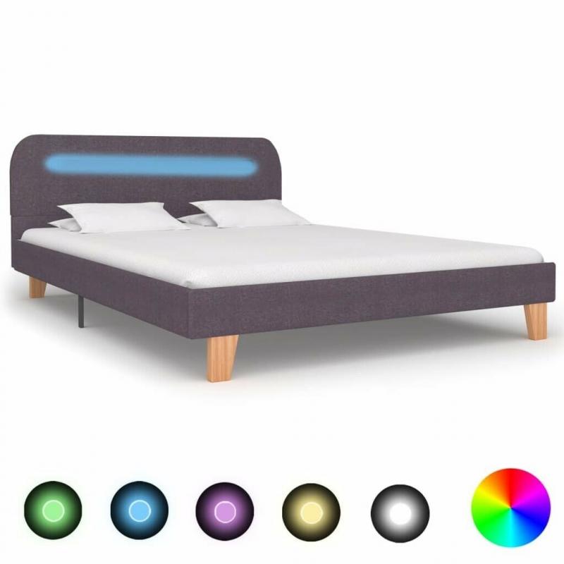 Bed Frame with LED Taupe Fabric 135x190 cm-281093