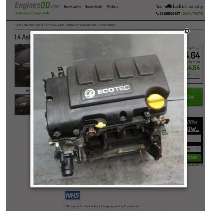 1.4 Astra ENGINE Corsa Meriva Petrol A14xer 100BHP (2008-15) Petrol @ EnginesOD com