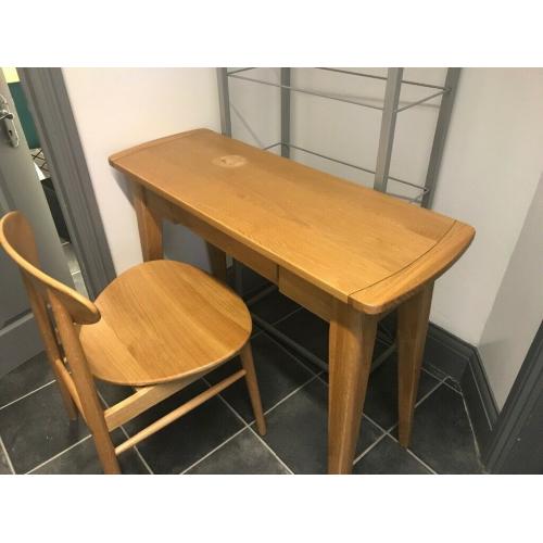 Oak narrow desk and chair