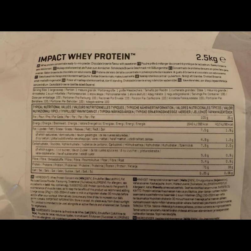 New & Sealed 2.5kg MyProtein Impact Whey Protein Choc Brownie BB 05/21