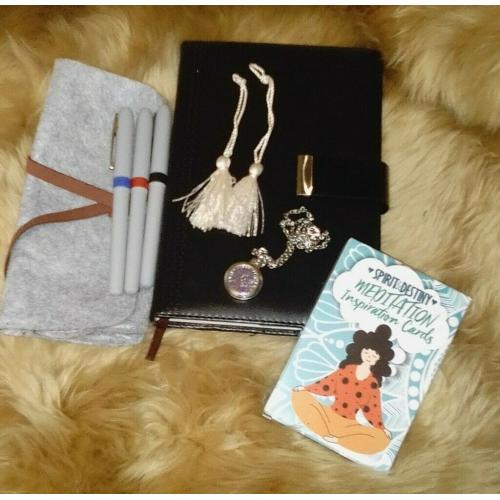 New Age Journaling Diary,Meditation Cards,Pens,Holder,Chain, Christmas Gift Set.