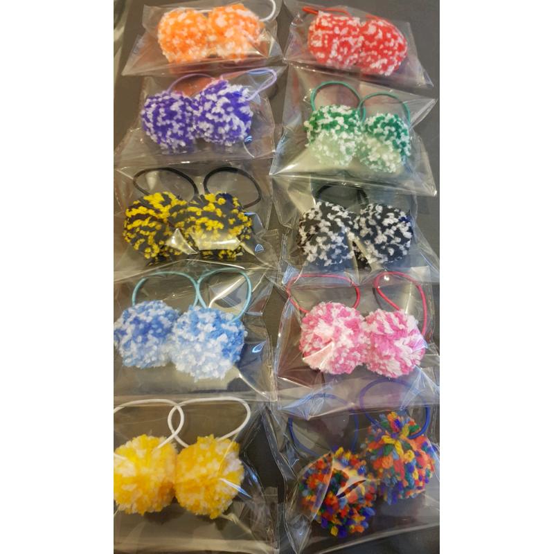 Handmade pom pom hair bobbles and hair clips