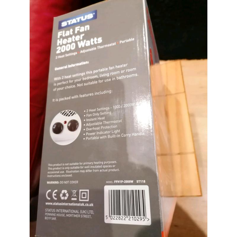 Status Flat Fan Heater 2000 Watts NEW