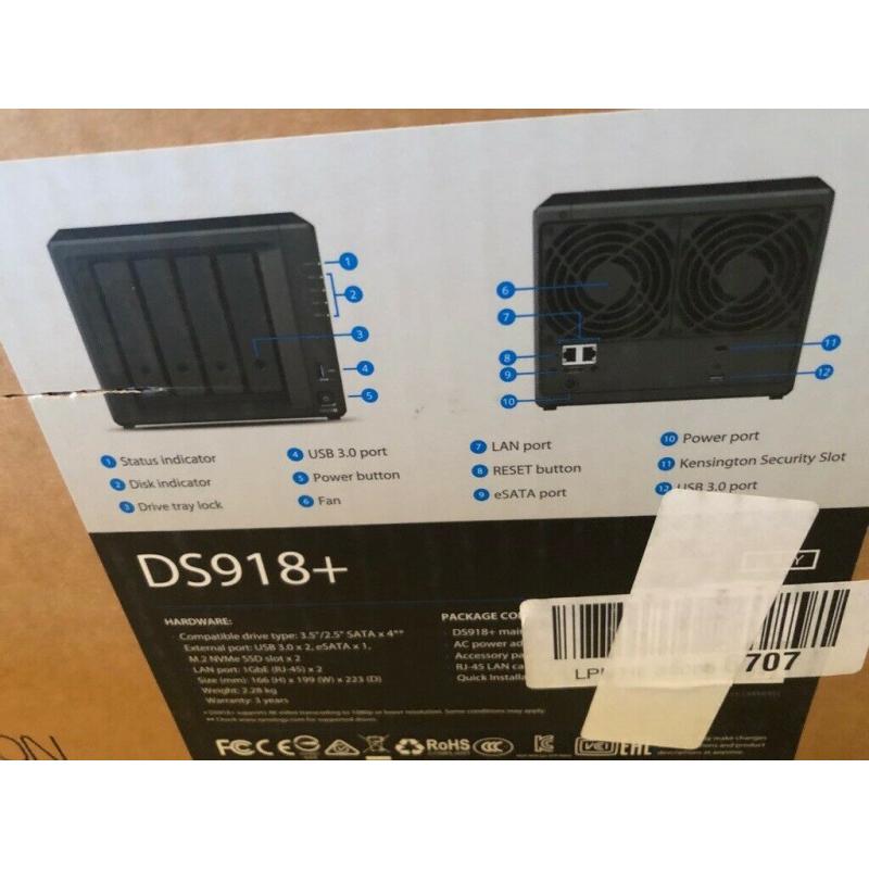 Synology DiskStation DS918+ (0TB) 4-Bay All-in-One NAS Server with 4K Video 8GB