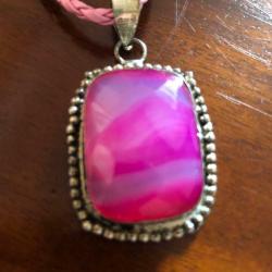 Vintage 60s 70s Fashion Statement Party Pink Pendant Twined Cord Dinner Necklace