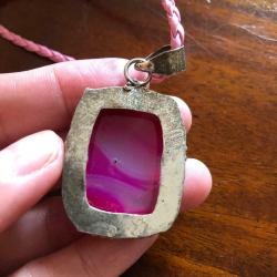Vintage 60s 70s Fashion Statement Party Pink Pendant Twined Cord Dinner Necklace